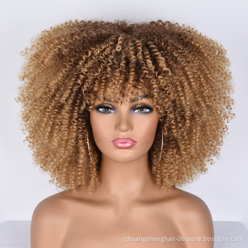 Wholesale supplier afro kinky curly synthetic headband wigs for black women short headband wigs high temperature resistant fiber
